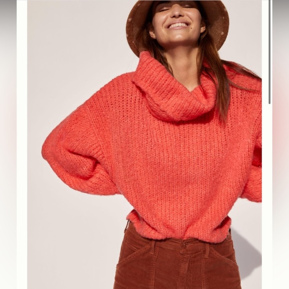 Pilcro Anthropolgie chunky knit alpaca & angora coral sweater Xs 198$ fall knit - Picture 1 of 10